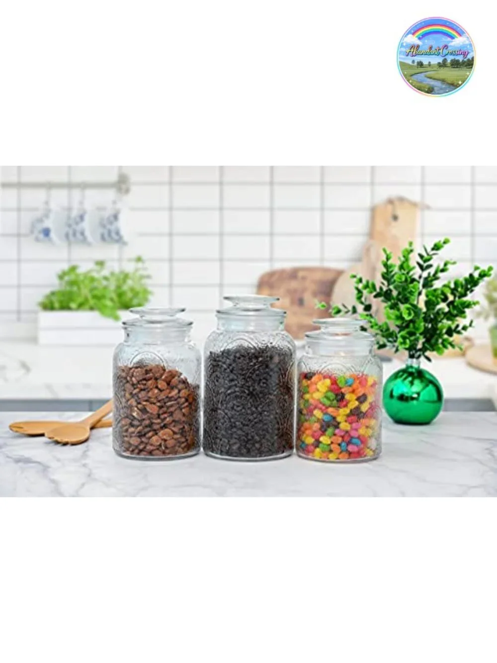 Set of 3 Glass Food Storage Canisters with Airtight Lids - Pantry Organization